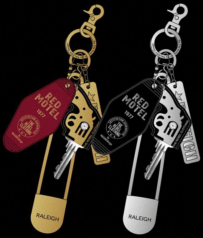 RALEIGH /BEGINNERS “WE ARE ALL SCUM” RED MOTEL KEY CHAIN