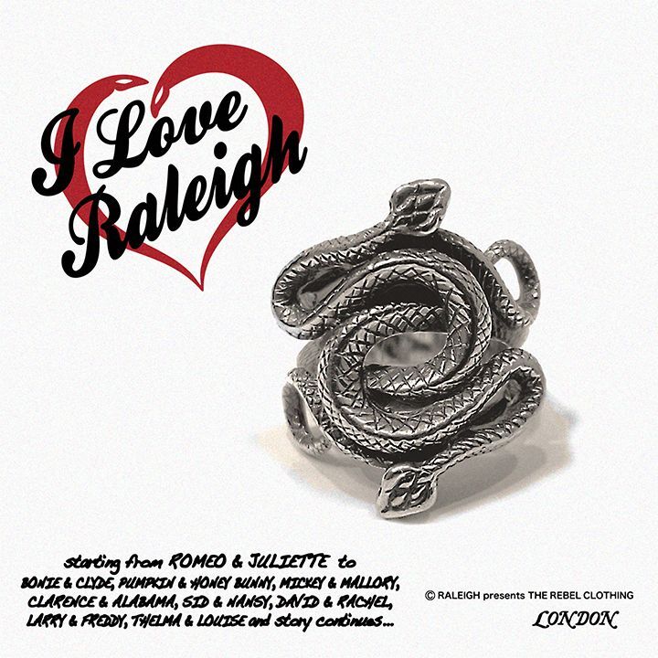 画像: RALEIGH/ (Back To The 90’s Destructive Motion Picture) Romeo + Juliet “I LOVE RALEIGH” Double Intertwined Snake Ring